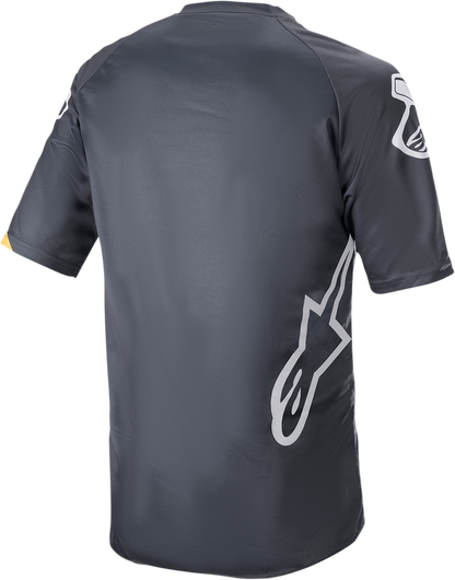 Alpinestars Racer V3 short-sleeve jersey in 2XL, anthracite and sulphur yellow, featuring breathable fabric and racing-inspired design.