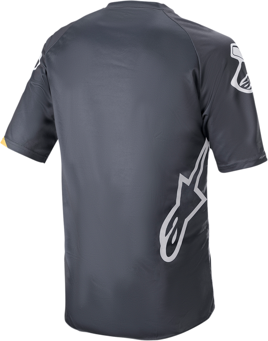 Alpinestars Racer V3 short-sleeve jersey in 2XL, anthracite and sulphur yellow, featuring breathable fabric and racing-inspired design.