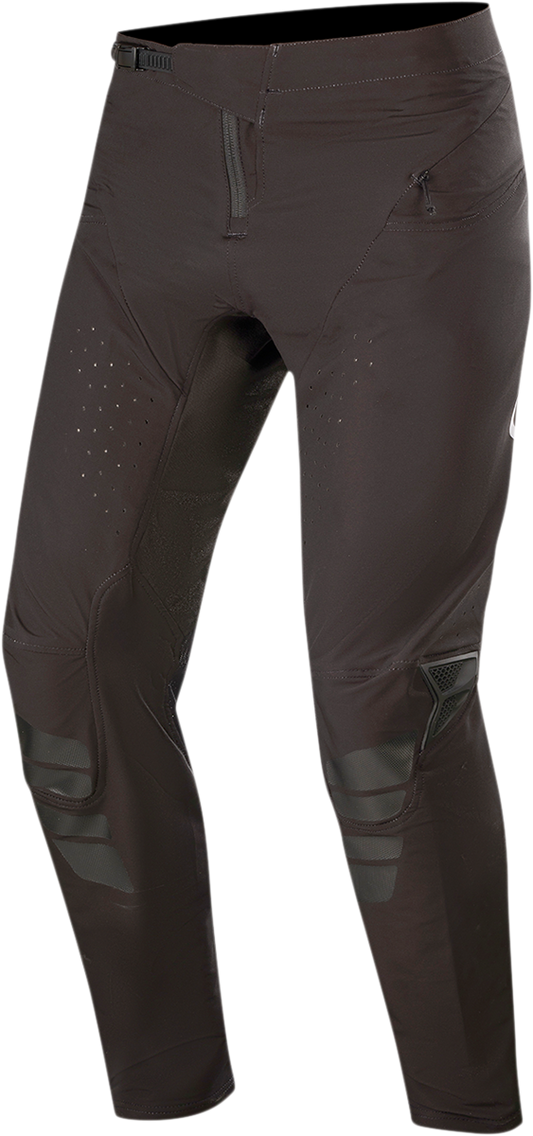 Alpinestars Techstar motorcycle pants in black with multi-panel design, ventilation, and protective features for riding comfort.