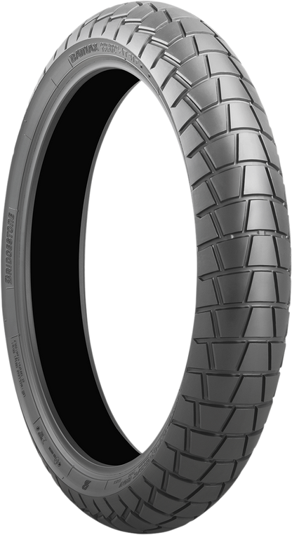 BRIDGESTONE Battlax Adventure Trail AT41 front tire, 110/80R19, for on-road and light off-road motorcycle touring.