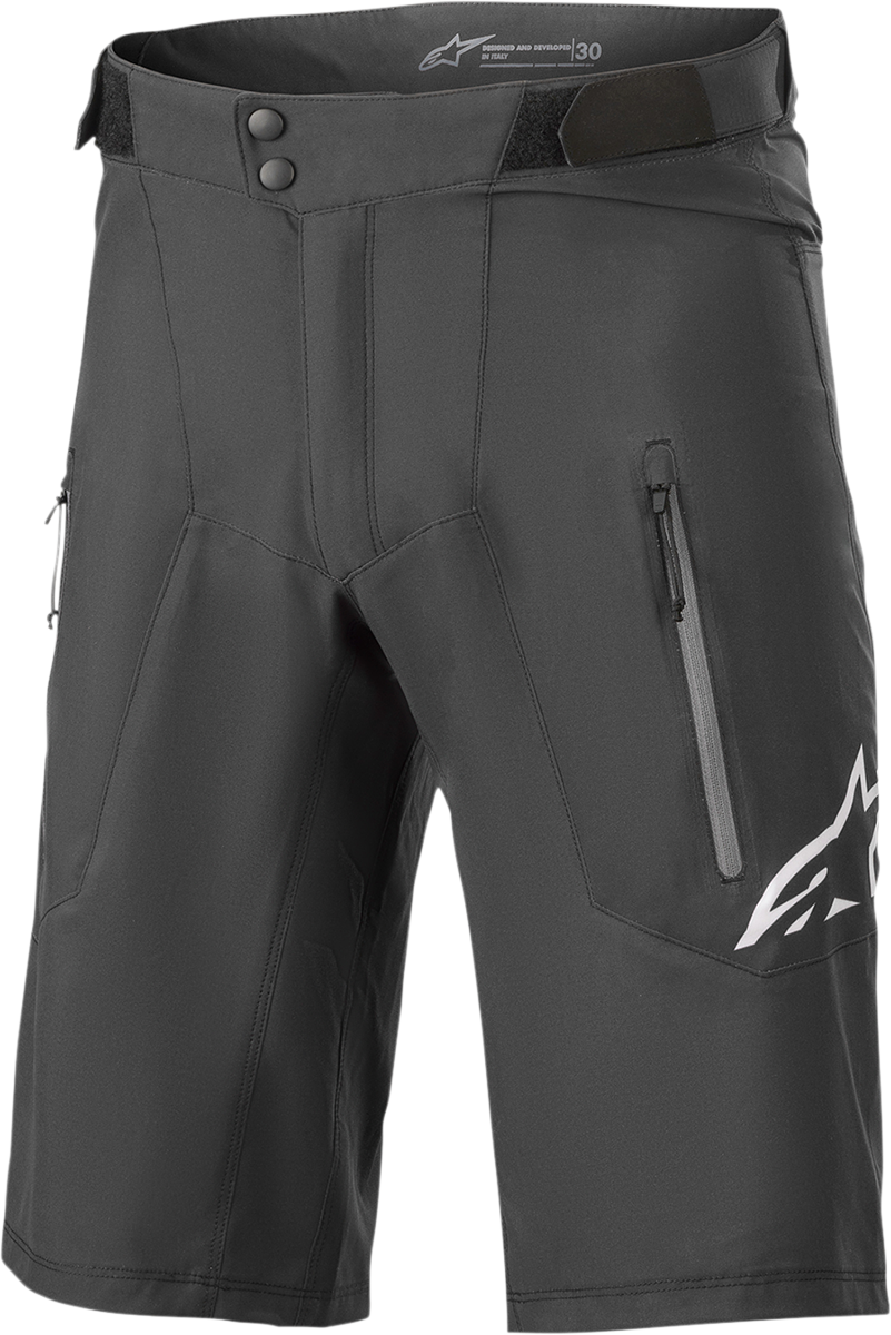 Alpinestars Alps 6.0 shorts in black and coral, US size 34, featuring a sporty design and adjustable waist for riding comfort.