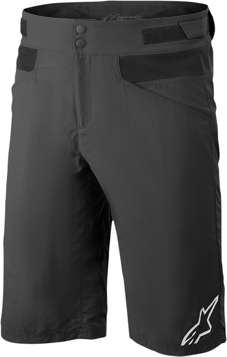 Alpinestars Drop 4.0 Black riding shorts in US 36, designed for durable enduro motorcycle riding performance.