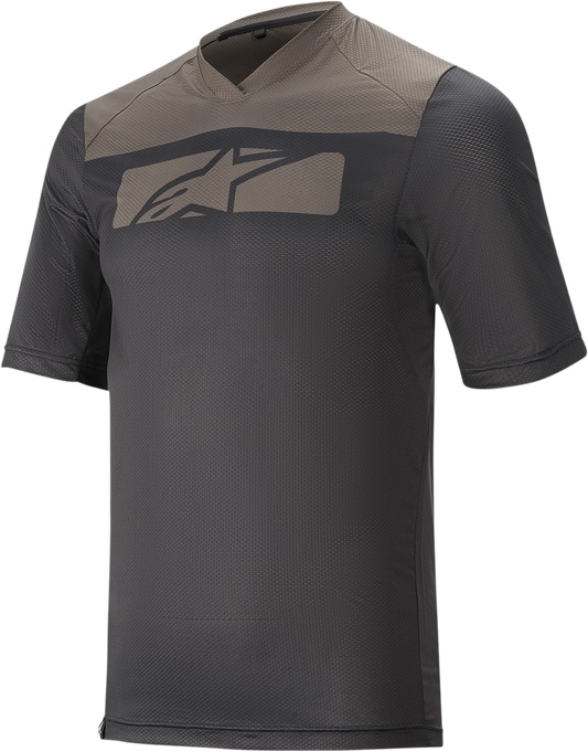 Alpinestars Drop 4.0 short-sleeve jersey in black and gray, size small, featuring breathable fabric and sporty design.