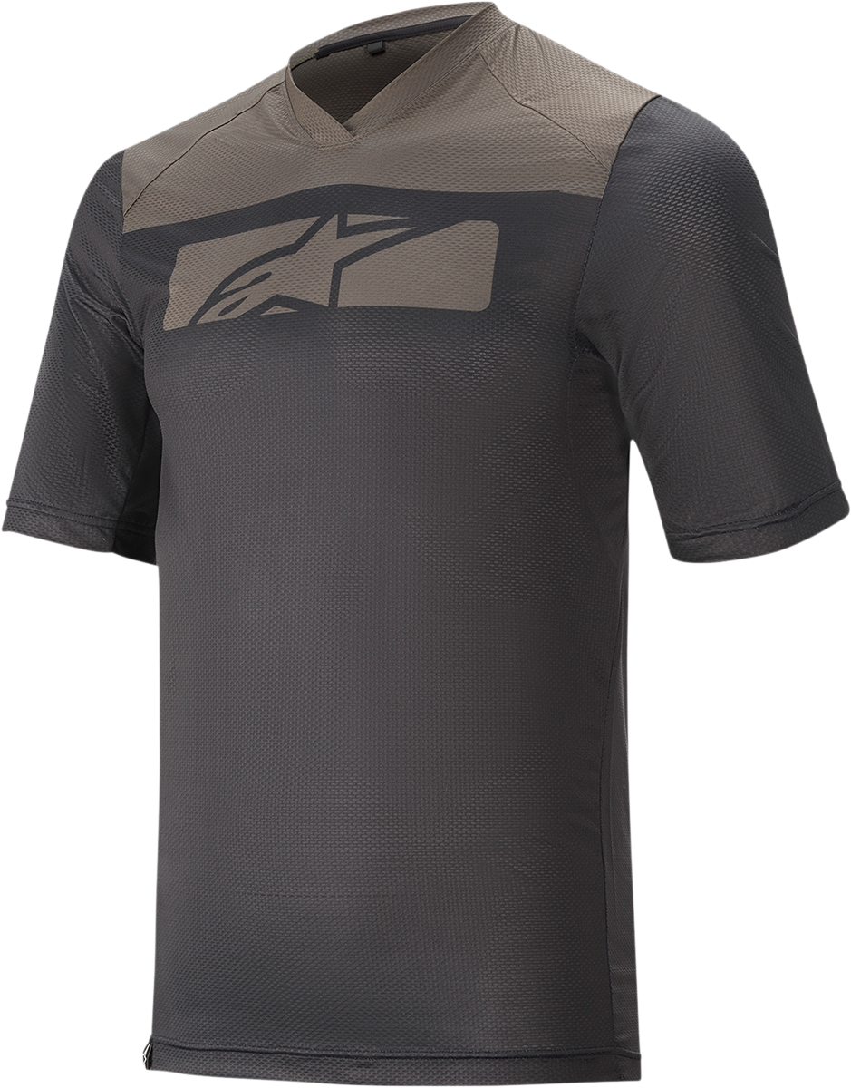 Alpinestars Drop 4.0 short-sleeve cycling jersey in black and gray, medium size, featuring breathable fabric and athletic fit.
