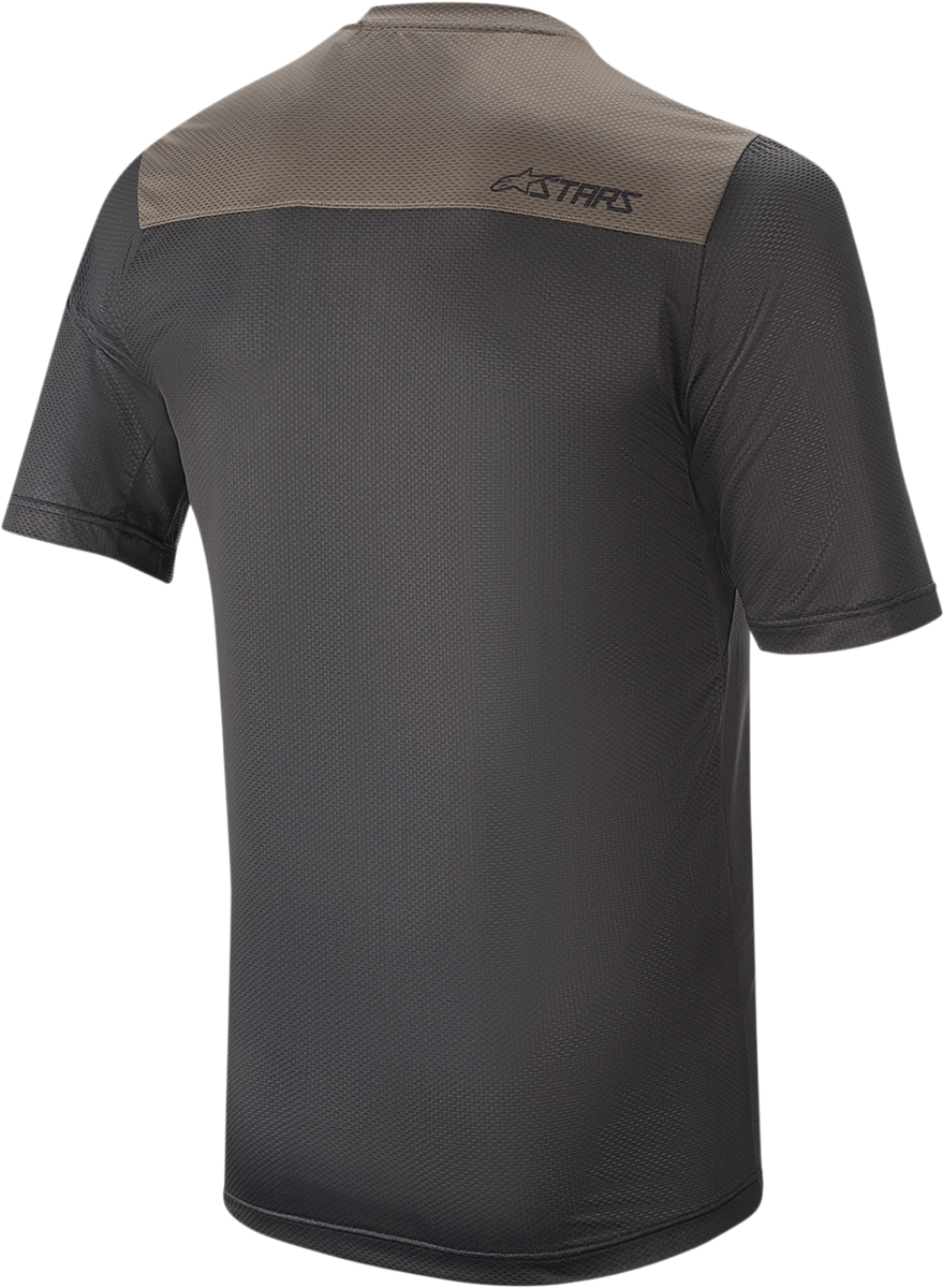 Alpinestars Drop 4.0 short-sleeve jersey in black and gray, 2XL size, featuring lightweight, breathable fabric for motocross riding.