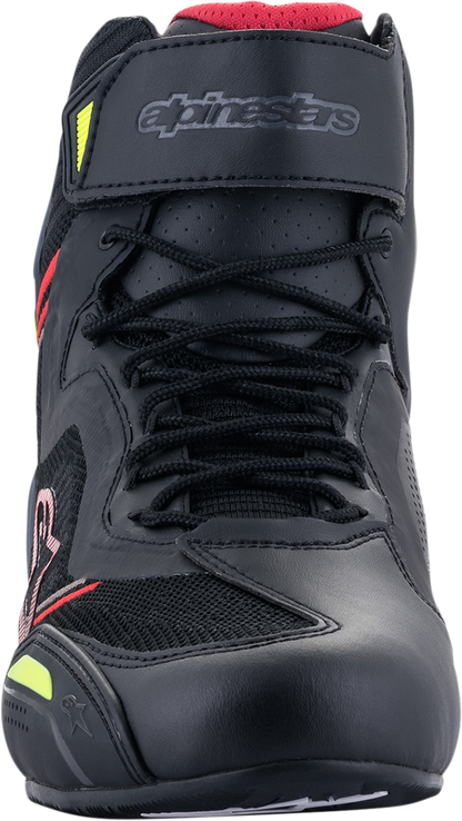 Alpinestars Faster-3 Rideknit cycling shoes in black, red, and yellow with US 11 / EU 44 size, featuring breathable knit material.