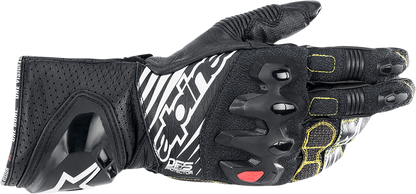 Alpinestars GP Tech V2 S motorcycle gloves in black and white, size 3XL, with reinforced knuckles and breathable material.