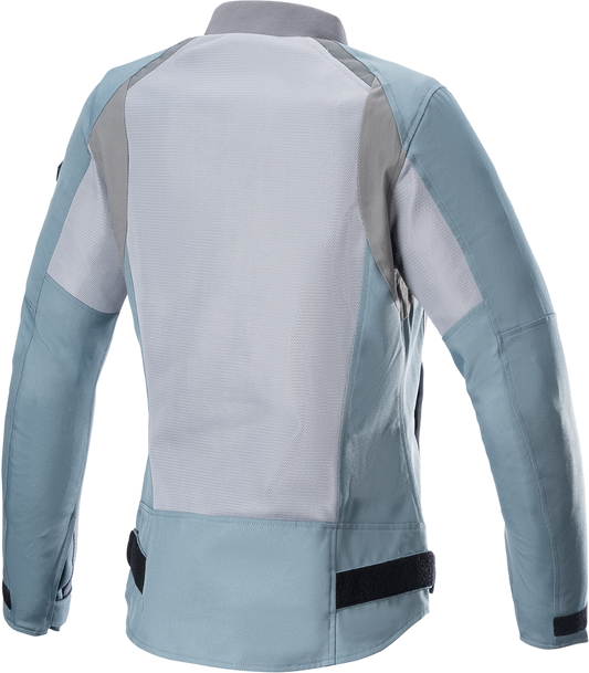 Alpinestars Stella Eloise v2 Air jacket for women in sage and dark gray, motorcycle gear, showing front view with ventilation details.