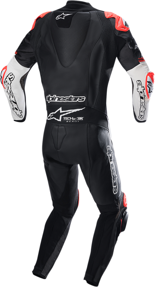 Alpinestars GP Tech v4 leather suit in black and white, US 42 / EU 52, featuring protective armor and racing design.