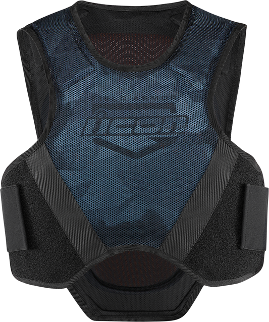 ICON Field Armor Softcore vest in dark camo, 3XL/4XL, with padded armor panels and adjustable straps, designed for tactical protection.