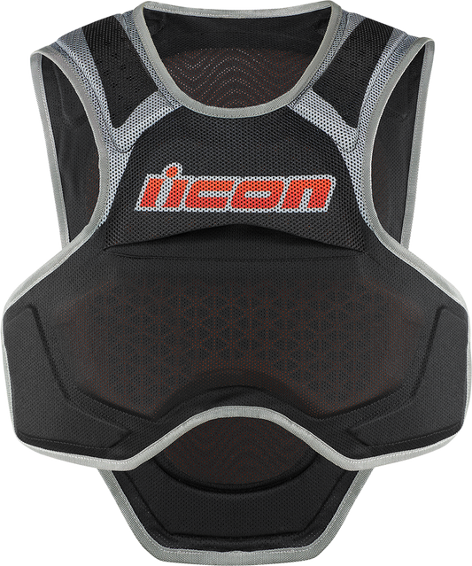 ICON Field Armor Softcore™ Vest Megabolt Black size S/M, lightweight protective motorcycle vest with armor inserts.