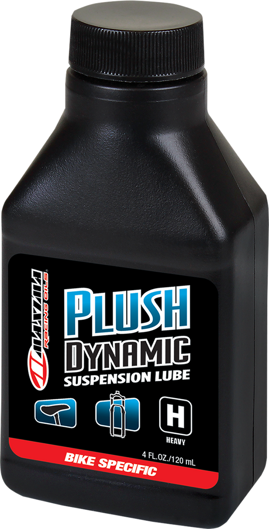 MAXIMA RACING OIL Plush Dynamic Fluid Heavy 4 fl oz bottle, used for high-performance engine lubrication and racing applications.