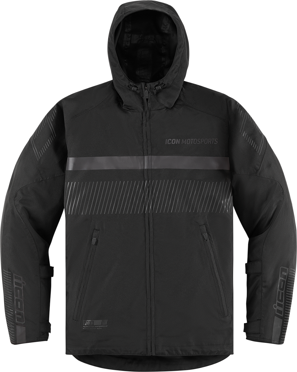 Black ICON Women’s PDX3™ Waterproof Motorcycle Jacket with removable insulated liner, size small, shown on a model.