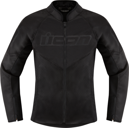Black ICON Women's Hooligan CE Jacket in 2XL, made of durable 300D polyester with impact protectors for motorcycle riding.