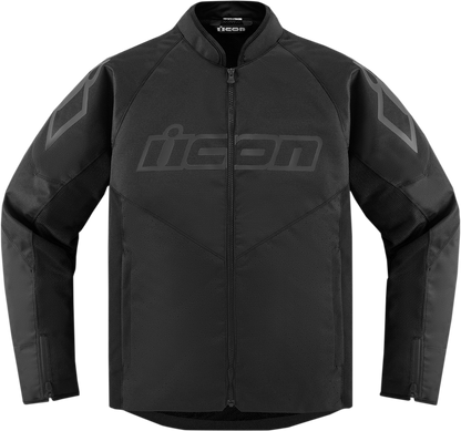 Black ICON Hooligan™ motorcycle jacket with impact protection, featuring durable fabric and sporty style in XL size.
