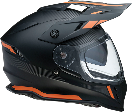 Z1R Z1R Range motorcycle helmet in Uptake Black/Orange, small size with drop-down sun visor and removable lining.