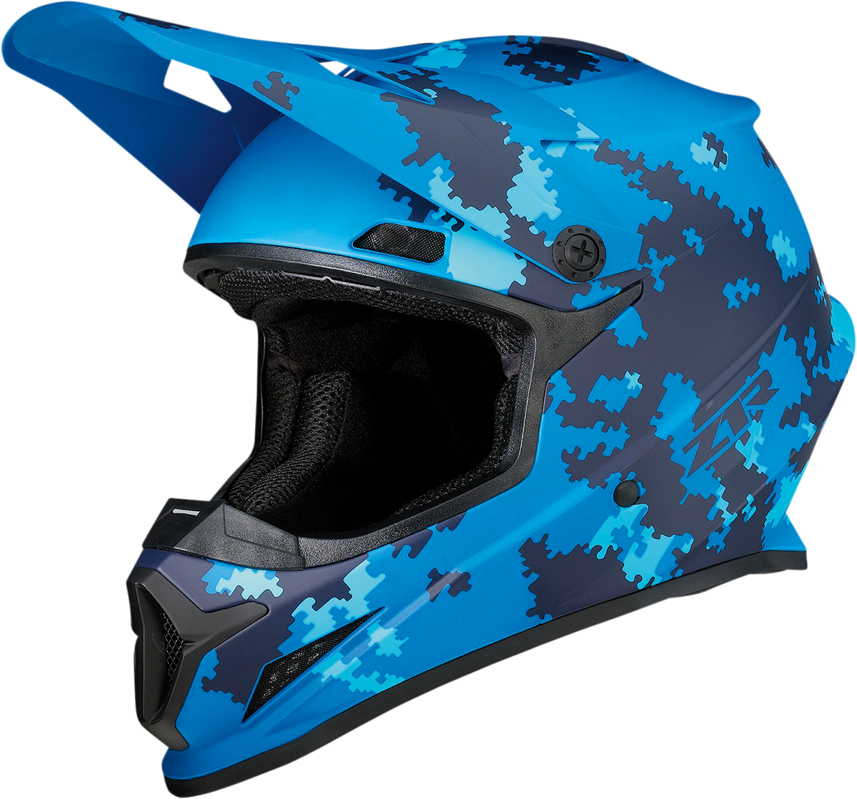 Z1R Rise helmet in Digi Camo Blue, XL size, featuring a sleek design and vibrant camo pattern, with clear visor and ventilation.
