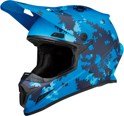 Z1R Rise helmet in Digi Camo Blue, XL size, featuring a sleek design and vibrant camo pattern, with clear visor and ventilation.