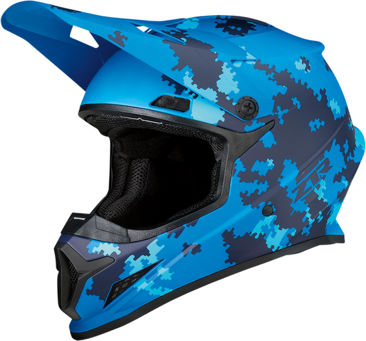 Z1R Rise Helmet Digi Camo Blue 2XL with injection-molded polycarbonate shell and ventilation system, shown in blue with detailed camouflage pattern.