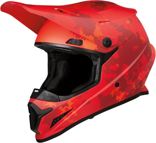 Z1R Rise helmet in Digi Camo Red with open flow mouth guard, injection-molded polycarbonate shell, size XL.