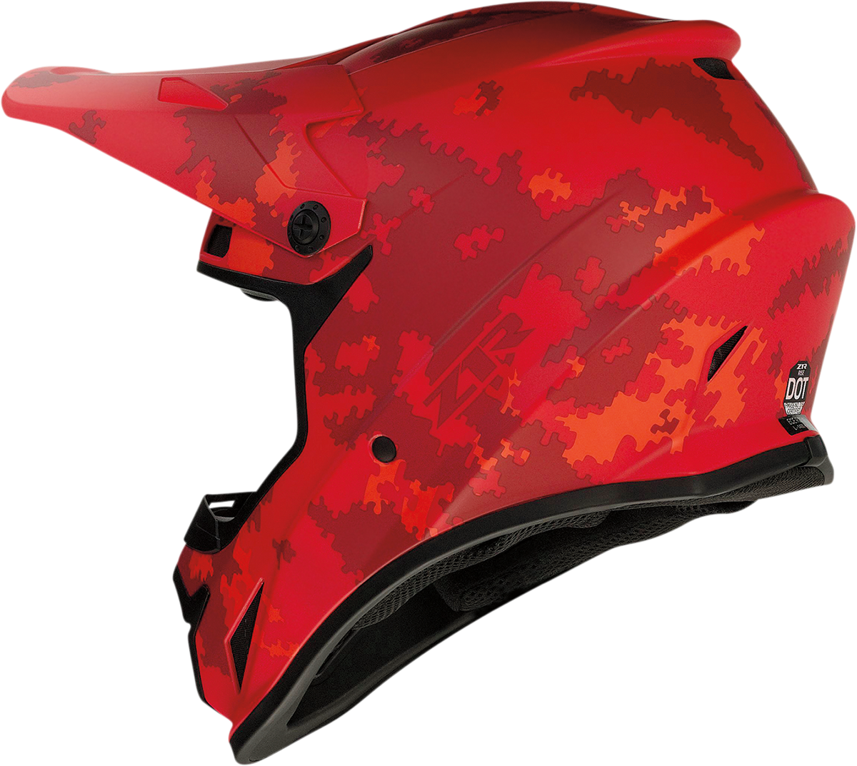 Z1R Rise helmet in digi camo red, size 2XL, featuring enhanced ventilation and a removable liner, shown from the front view.