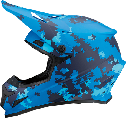 Z1R Rise helmet in digital camo blue with XL size, featuring a full-face helmet design and ventilation vents.