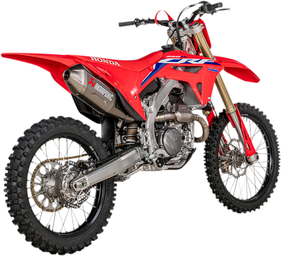 AKRAPOVIC Titanium S-H2MET13-FDHLTA motorcycle exhaust system showcasing sleek titanium construction and polished finish.