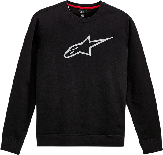 Alpinestars Ageless Crew fleece in black and gray, large size, soft cotton sweatshirt with logo details visible.