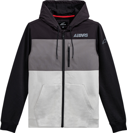 Alpinestars Elevate jacket in black and silver, hooded fleece with ripstop overlay, large size, casual and stylish outerwear.