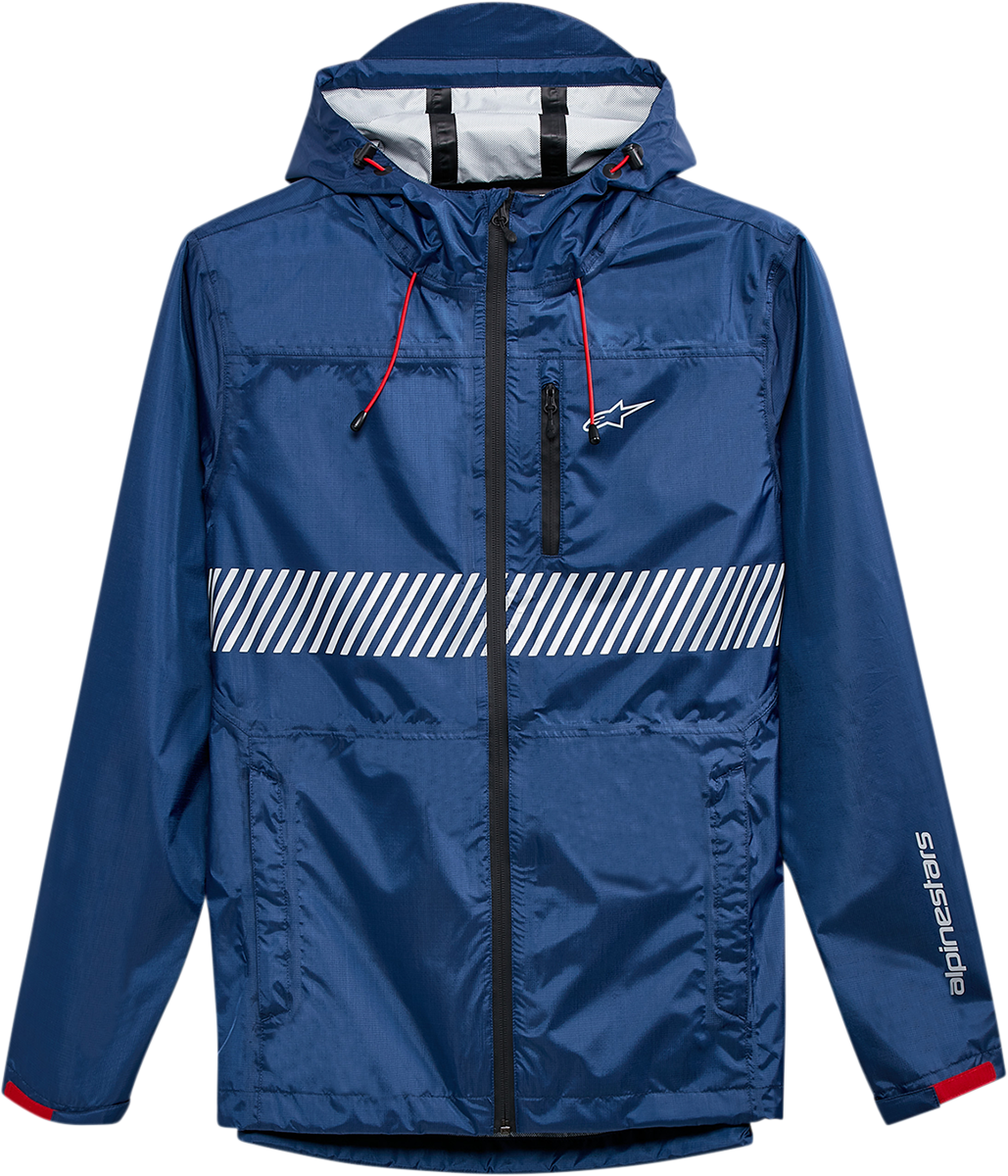 Alpinestars Fusion Rain Jacket in navy, size XL, featuring water-resistant 2.5L fabric and taped seams for weather protection.