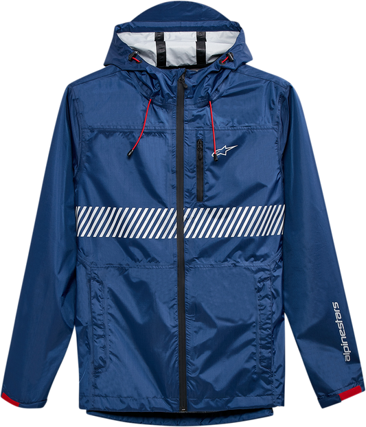 Alpinestars Fusion Rain Jacket in navy, size XL, featuring water-resistant 2.5L fabric and taped seams for weather protection.