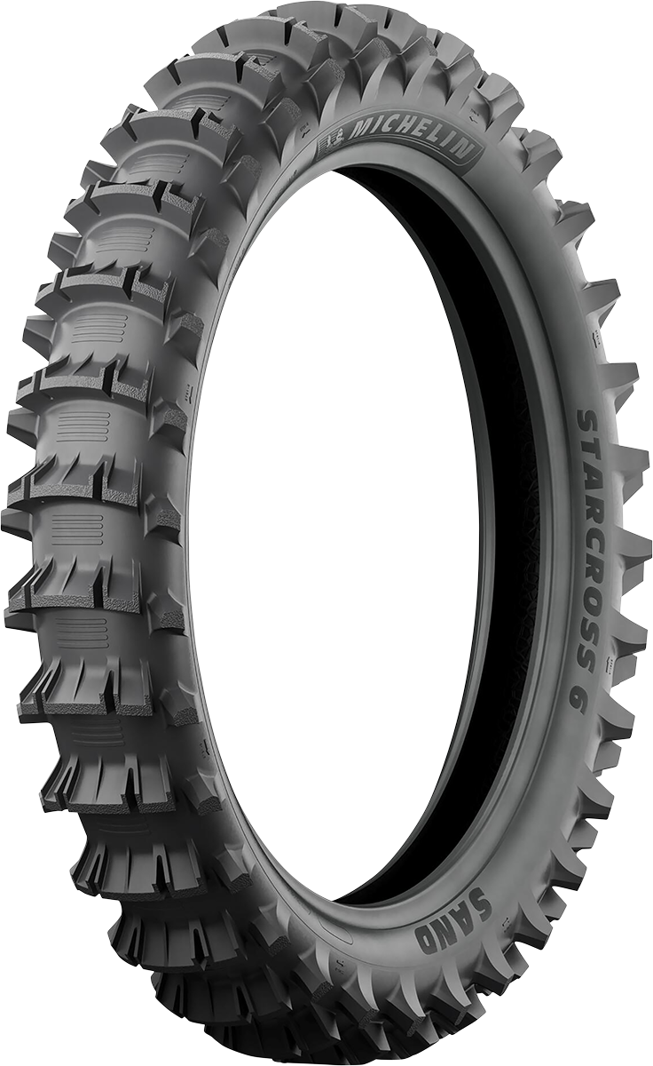 Michelin StarCross 6 Mud rear tire for off-road motorcycles, 110/90-19 size with durable tread for muddy terrain.