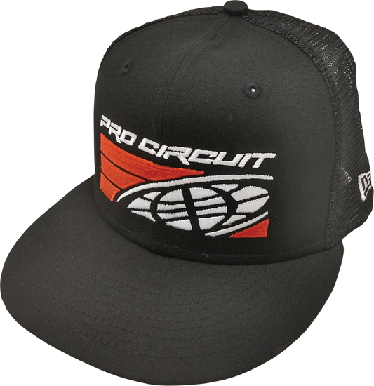 Black Pro Circuit New Era hat with embroidered logo and flat brim, featuring the Pro Circuit branding on the front.