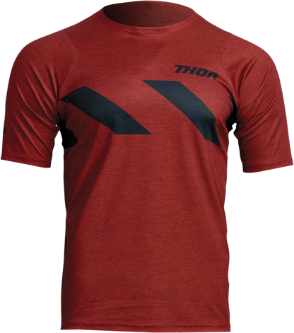 THOR Assist Hazard short-sleeve MTB jersey in brick and heather, XS, featuring breathable fabric and mountain biking design.