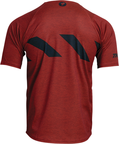 Thor Assist Hazard short-sleeve MTB jersey in brick and heather, XS, featuring breathable fabric and MTB-specific design.