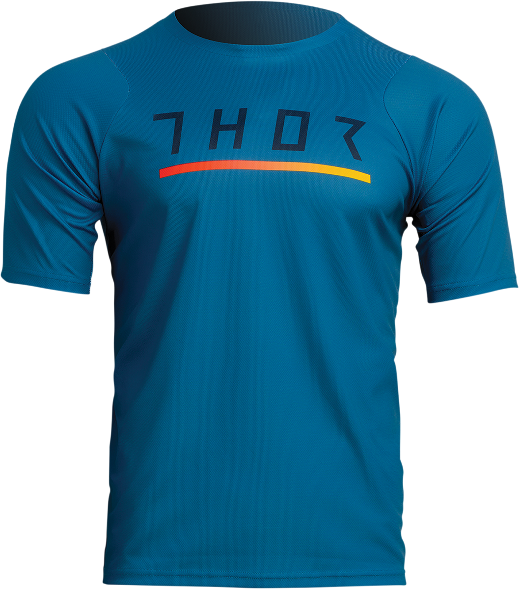 THOR Assist Caliber short-sleeve jersey in teal, XL size, featuring breathable fabric and sporty design for motocross riding.