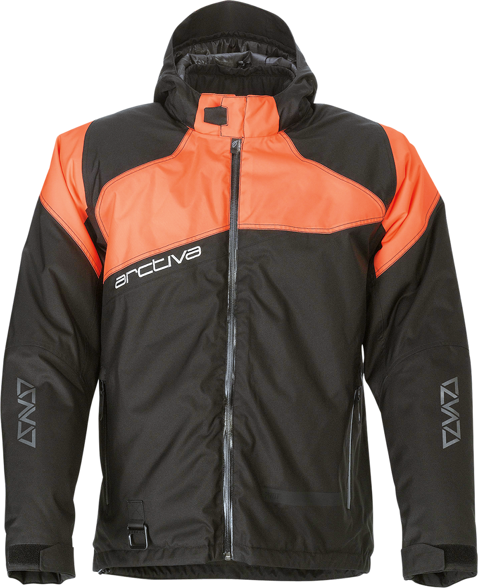 ARCTIVA Pivot 5 Hooded Jacket - Black/Orange, XL - Waterproof Insulated Outdoor Coat with Zip-Off Hood and Multiple Pockets