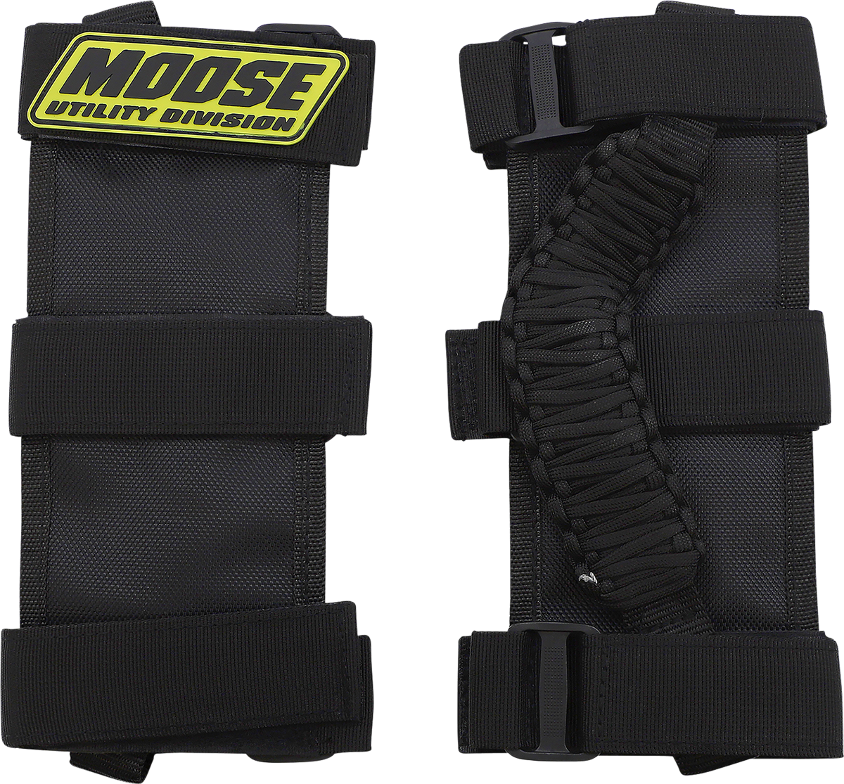 Black Moose Offroad UTV grab handles with sturdy design, mounted on a utility vehicle for safety and secure grip.
