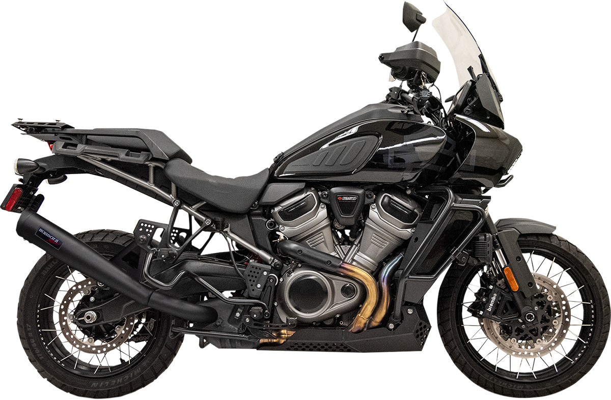 Bassani Xhaust 4-inch stainless steel slip-on exhaust with black finish, designed for enhanced motorcycle performance.