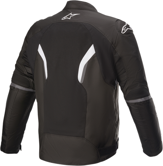 Alpinestars AST v2 Air motorcycle jacket in black and white, 2XL, featuring protective armor and ventilated design.