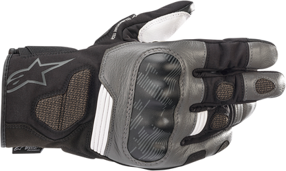 Alpinestars Corozal V2 Drystar® motorcycle gloves in black, white, and dark gray, small size, showing padded design and textured material.
