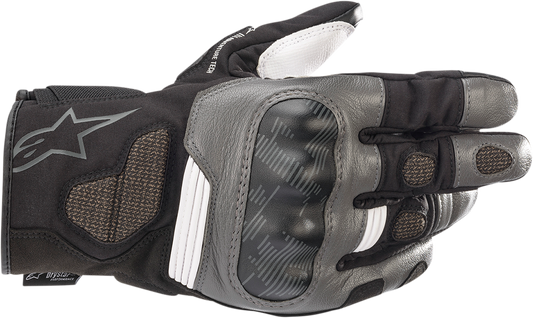 Alpinestars Corozal V2 Drystar® motorcycle gloves in black, white, and dark gray, small size, showing padded design and textured material.