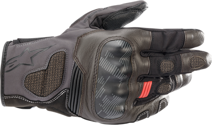 Alpinestars Corozal V2 Drystar® motorcycle gloves in brown, black, and dark gray, small size, showing textured leather and protective features.