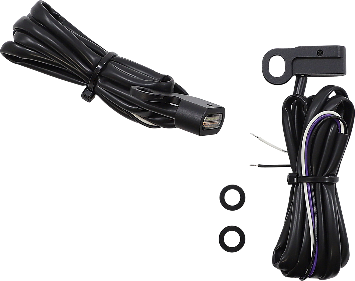 DRAG SPECIALTIES amber and white marker light with clear lens, matte black finish, for motorcycle or vehicle lighting.
