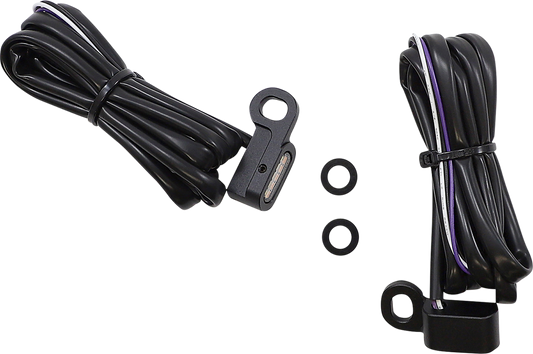DRAG SPECIALTIES white and amber marker lights with black finish, motorcycle lighting part L22-0229DMBE, showing close-up of lights