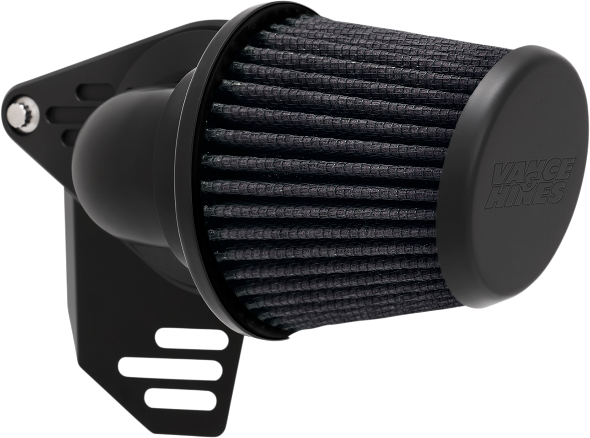 Vance & Hines VO2 Falcon air intake kit in matte black for motorcycle, featuring sleek design and branded components.