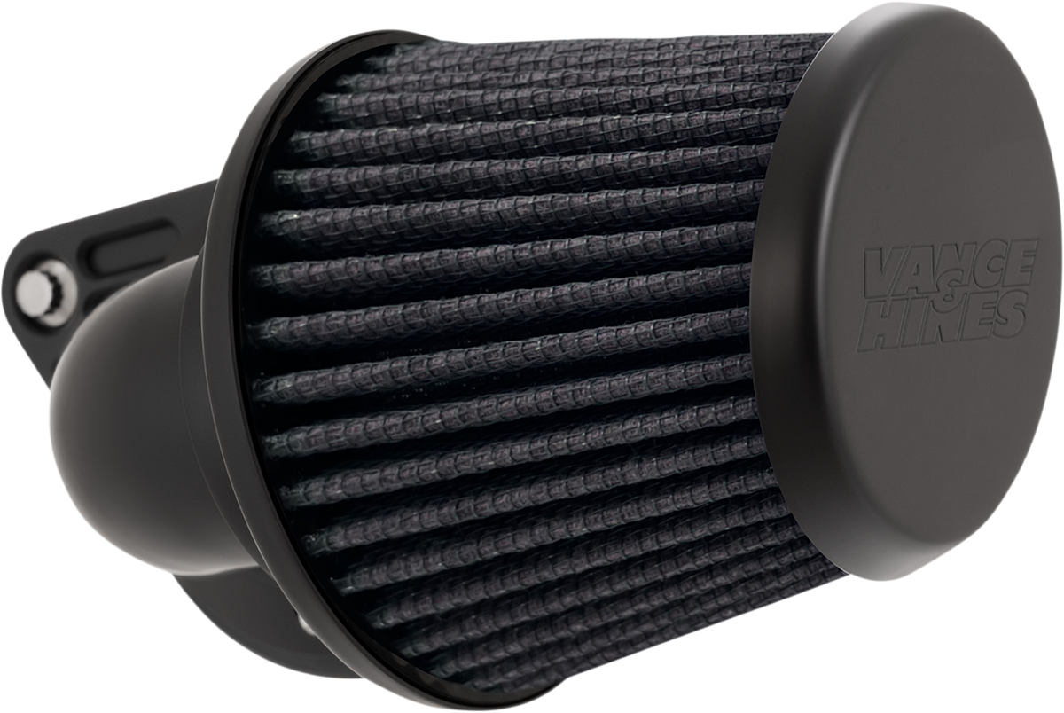 VANCE & HINES VO2 Falcon Air Intake Kit in matte black for motorcycle, featuring sleek design and brand logo.