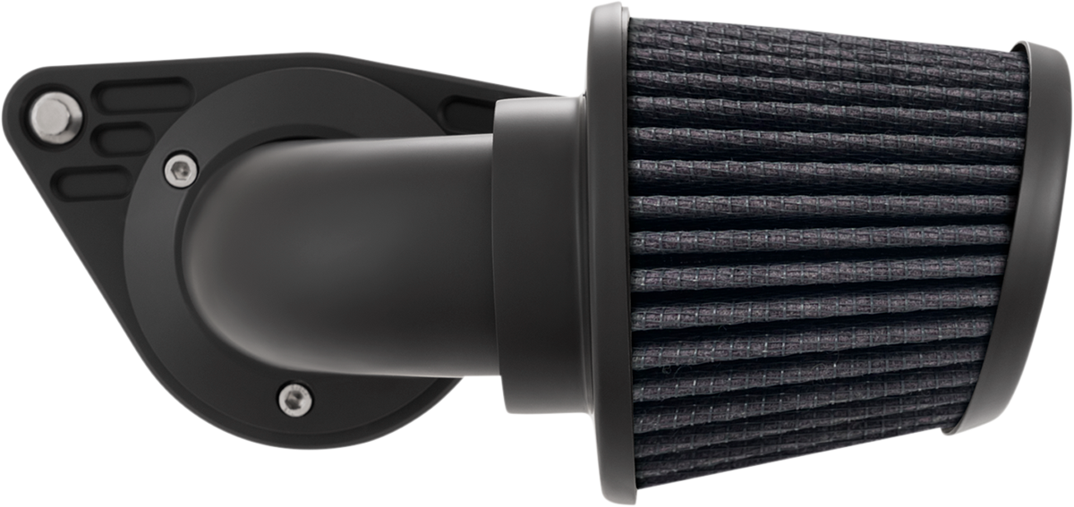Vance & Hines VO2 Falcon Air Intake Kit in matte black installed on motorcycle engine, showcasing sleek design and branding.