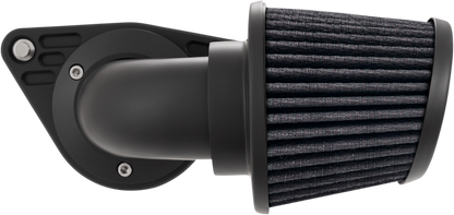 Vance & Hines VO2 Falcon Air Intake Kit in matte black installed on motorcycle engine, showcasing sleek design and branding.