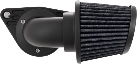 Vance & Hines VO2 Falcon Air Intake Kit in matte black installed on motorcycle engine, showcasing sleek design and branding.